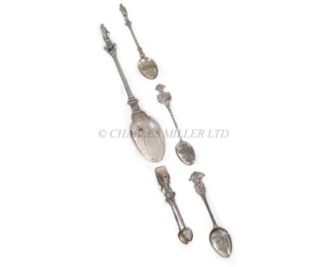 SILVER SPOONS COMMEMORATING ADMIRAL LORD NELSON, CIRCA 1905first a dessert spoon, the handle modelled as Nelson's Column, by 