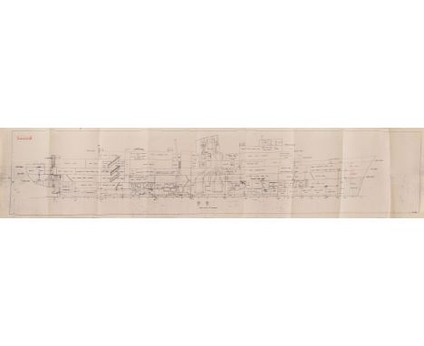 A SET OF REFIT PLANS FOR H.M.Y. BRITANNIA FROM H.M. DOCKYARD MALTA, CIRCA 1954comprising a set of eight facsimile blueprints 