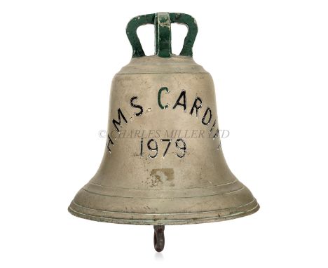 THE SHIP'S BELL FROM H.M.S. CARDIFF, 1979cast and brass-inscribed H.M.S. CARDIFF 1979 in black-filled lettering and black pai