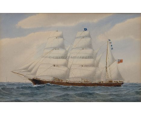 ENGLISH SCHOOL, (CIRCA 1890)Study of the barque 'Beechwood'Extensively inscribed on original mountWatercolour5 x 8in. (12.5 x