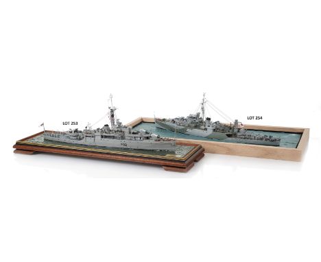 A WELL PRESENTED AND FINELY DETAILED 1:192 SCALE WATERLINE MODEL FOR H.M.S. MAGPIE AS DEPICTED CIRCA 1950modelled by John. R.