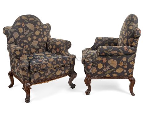 A RARE PAIR OF FIRST CLASS ARMCHAIRS MADE FOR THE PALLADIAN LOUNGE OF R.M.S. AQUITANIA, PROBABLY SUPPLIED BY FREDERICK PARKER