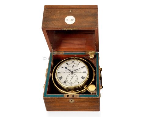 EIGHT-DAY MARINE CHRONOMETER BY BARRAUD, LONDON, CIRCA 18304¼in. silvered dial signed 'BARRAUD London 5196', blued spade and 