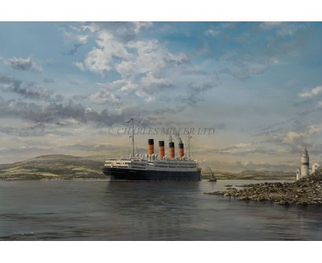 ROBERT LLOYD (BRITISH, B.1969)R.M.S. 'Aquitania' passing Cloch Point Lighthouse on her final voyage, 21st February, 1950Signe