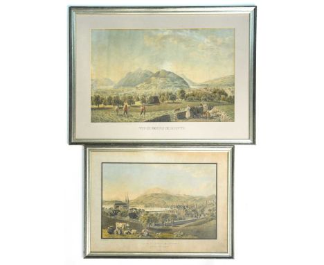 Swiss scenic views, three coloured aquatints, 19th century, together with a pencil drawing and three other prints including t