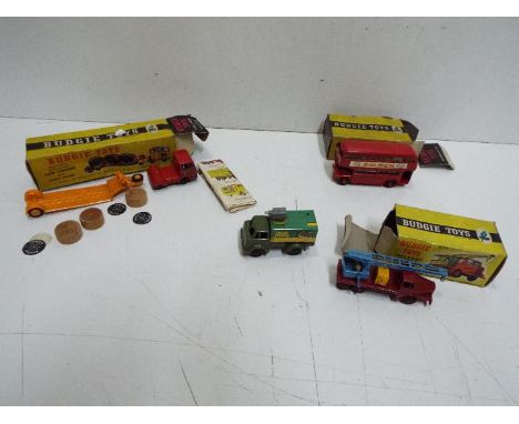 Budgie Toys - Wells Brimtoy - A group of 3 boxed Budgie Toy vehicles with an unboxed Wells Brimtoy TV Outside Broadcast truck