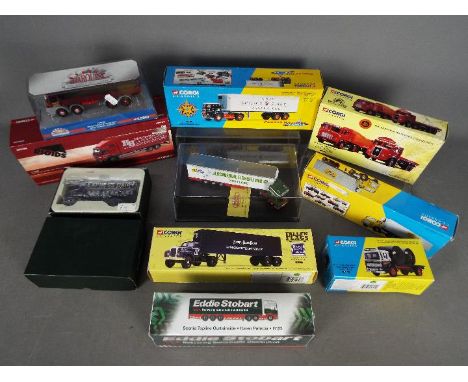 Corgi - Oxford - Atlas - A collection of 10 boxed lorries mostly in 1:50 scale including Corgi # CC13521 Volvo FM Curtainside