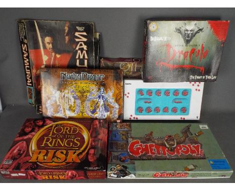 Parker, Bandai, Others - A collection of seven board games. Lot includes 'Lord of the Rings Risk'; Othello; Ghettopoly; Navia