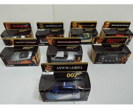 Corgi = Eight model Cars. James Bond 007 'Definitive' series. # 04701 "For your eyes only" Lotus Esprit turbo, # 04901 "Golde