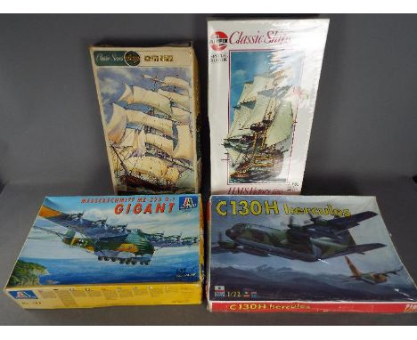 Airfix - Italeri - Esci - A lot of 4 boxed model kits in various scales including HMS Victory, Hercules transport aircraft, M