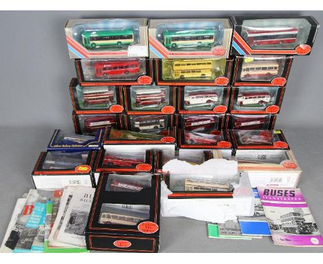 EFE - A collection of 24 boxed 1:76 scale EFE bus models contained in a vintage trunk, collection includes # 16521 Ribble Whi