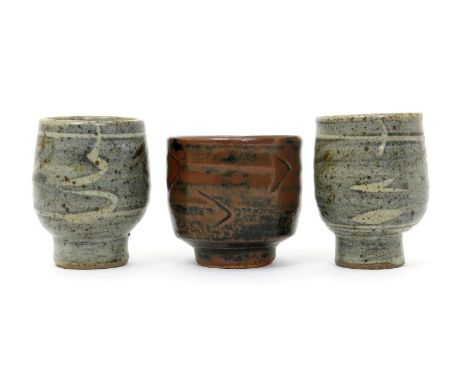 William Bill Marshall (1923-2007) a Leach Pottery stoneware unomi, incised pattern, covered to the foot with a tenmoku glaze,