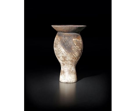 ‡ Hans Coper (1921-1981) a stoneware thistle form vase, textured body with manganese and white slip highlights impressed seal