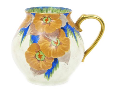 An Art Deco Carlton Ware Handcraft single handled vase, pattern no.3448, painted with flowers and foliage in buff, red, green