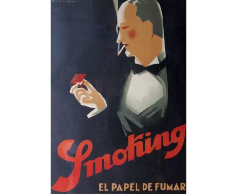 Francesco Fabragas Smoking El Papel de Fumar lithograph printed in colours, framed signed top left in the print, 64 x 44cm. (