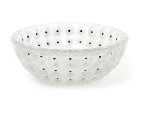 'Nemours' no. 404 a modern Lalique clear and frosted glass bowl originally designed by Rene Lalique, with black enamel highli