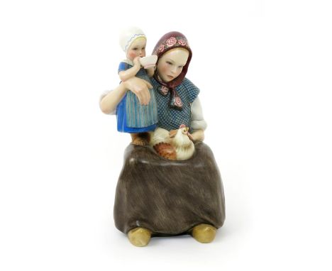 La Moglie del Soldato a Lenci Pottery model of a woman holding a young child designed by Helen Konig Scavini, painted in colo