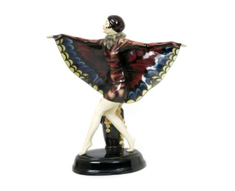 A Goldscheider Pottery The Captured Bird sculpture designed by Josef Lorenzl, model no.5230, modelled with arms outstretched 