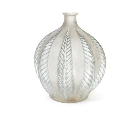 'Malines' no.957 a Lalique clear and frosted glass vase designed by Rene Lalique, with blue staining, impressed R Lalique and