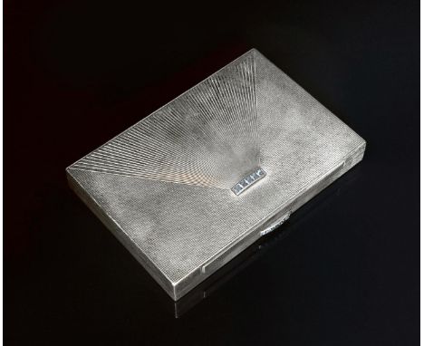 A continental silver minaudiere imported and retailed by Asprey, rectangular, hinged cover set with mirror to interior, the b