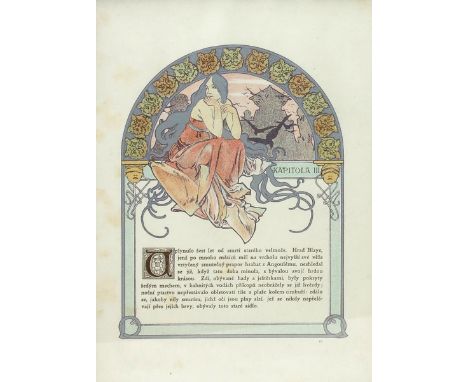 Alphonse Mucha (1860-1939) Kapitola III, 1897  a colour lithograph, framed, and Slavia a lithographic print by Alphonse Mucha