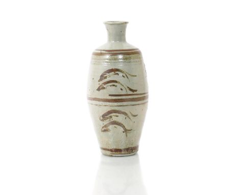 ‡ Bernard Leach (1887-1979) a Leach Pottery stoneware Leaping Fish bottle vase, incised and painted with panels of leaping fi