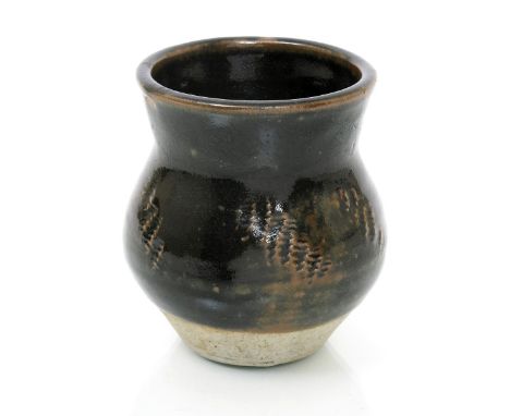 ‡ Bernard Leach (1887-1979) a Leach Pottery stoneware vase, ovoid with cylindrical neck, impressed decoration, covered to the