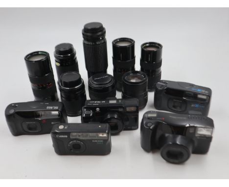 Mixed cameras and camera lenses including Olympus, Ricoh. Not available for in-house P&amp;P