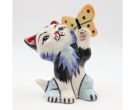 Lorna Bailey butterfly cat, H: 13 cm. UK P&amp;P Group 1 (£16+VAT for the first lot and £2+VAT for subsequent lots)