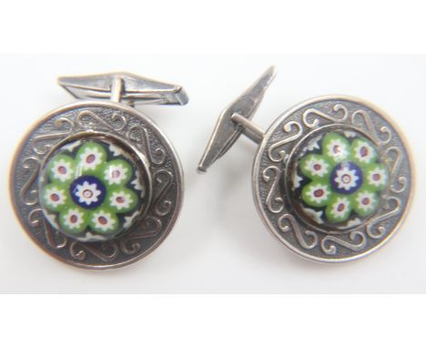 Caithness jewellery, Scottish hallmarked silver cufflinks with glass millefiori roundels.UK P&amp;P Group 0 (£6+VAT for the f