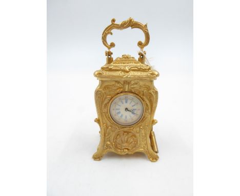 Miniature French carriage clock and key, H: 10 cm. UK P&amp;P Group 1 (£16+VAT for the first lot and £2+VAT for subsequent lo