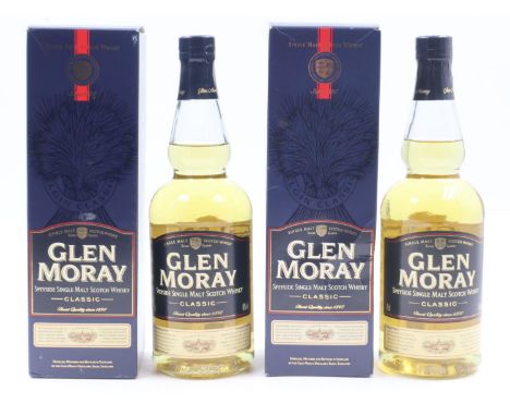 Two bottles of Glen Moray Speyside single malt Scotch whisky, 40%, 70cl. UK P&amp;P Group 2 (£20+VAT for the first lot and £4