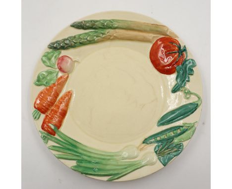 Clarice Cliff for Wilkinson relief decorated vegetable plate, D: 21 cm. UK P&amp;P Group 2 (£20+VAT for the first lot and £4+