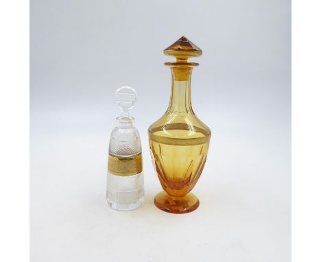 Moser amber glass decanter and stopper and a perfume bottle. Not available for in-house P&amp;P 