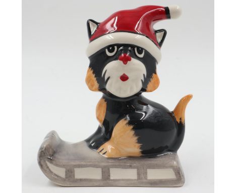 Lorna Bailey cat on a sledge, no cracks or chips, H: 12 cm. UK P&amp;P Group 1 (£16+VAT for the first lot and £2+VAT for subs