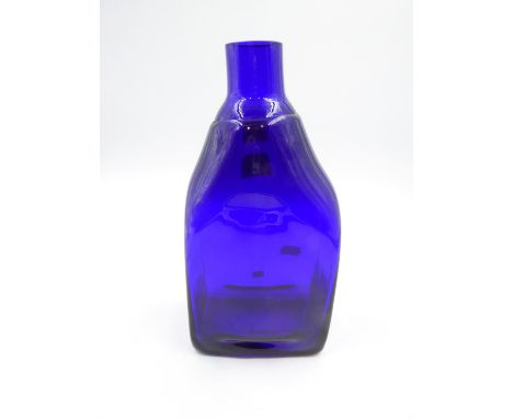 Blue glass bottle vase, by Lindshammar of Sweden, with original label and price ticket for £350, H: 33 cm. Not available for 