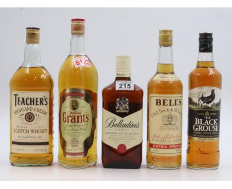 Five mixed blended Scotch whisky bottles. Not available for in-house P&amp;P 