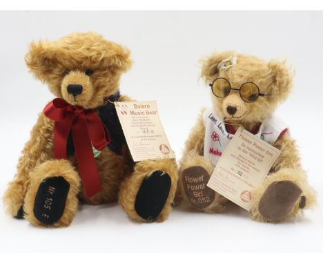 Hermann limited edition musical Bolero bear 105/500, H: 36cm and Flower Power bear 52/500, H: 32cm. UK P&amp;P Group 1 (£16+V