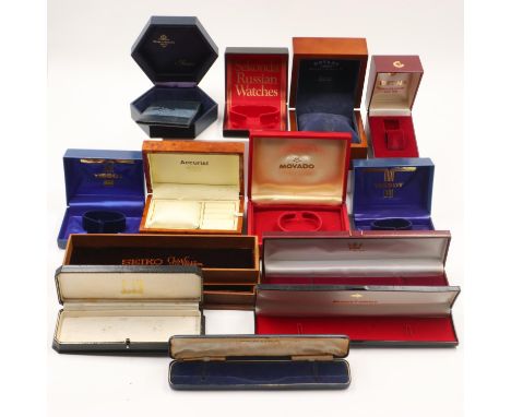 Named wristwatch boxes, including Baume &amp; Mercier, Tissot, Rotary, Sekonda and others, mixed conditions. UK P&amp;P Group