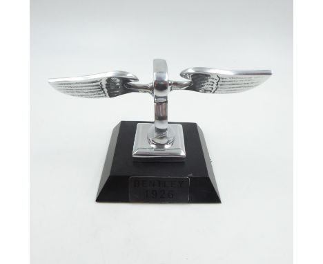 Chrome Bentley B on base, wingspan L: 22 cm. UK P&amp;P Group 2 (£20+VAT for the first lot and £4+VAT for subsequent lots)