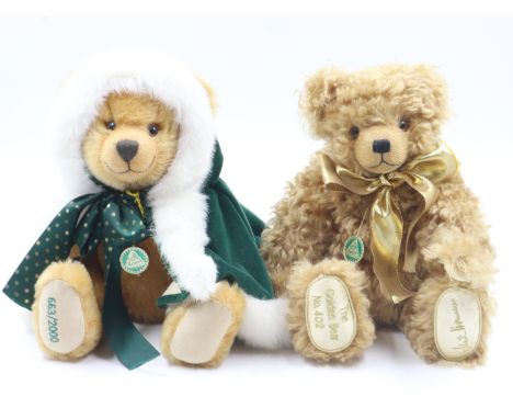 Hermann limited edition Winter Wonderland bear 663/2000, H: 36cm and musical Golden bear 402/5002, plays Be My Teddy Bear, H: