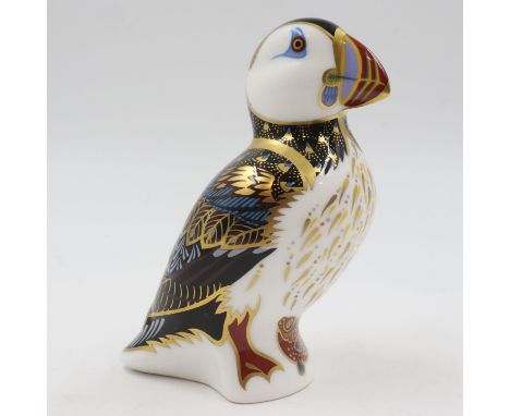 Royal Crown Derby puffin paperweight with gold stopper, H: 12.5cm. UK P&amp;P Group 1 (£16+VAT for the first lot and £2+VAT f