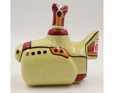 Lorna Bailey yellow submarine teapot made for the USA market, no cracks or chips, H: 15 cm. UK P&amp;P Group 2 (£20+VAT for t