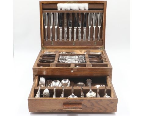 James Dixon cutlery service of 76 pieces in the Chippendale design, within an oak canteen. UK P&amp;P Group 3 (£30+VAT for th