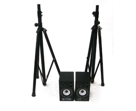 Pair of Behringer MS40 digital 40 watt stereo near field monitors; together with a pair of Stagg PA system speaker stands