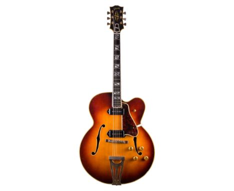 1957 Gibson Super 400 CES hollow body electric guitar, made in USA, ser. no. A2xxx6; Finish: sunburst, lacquer checking, mino