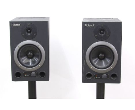Pair of Roland DS-30A 24 bit digital monitor speakers, with speaker stands