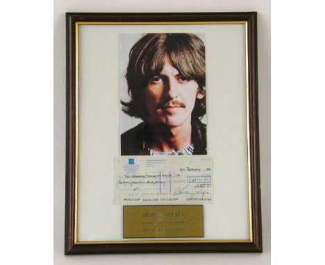 George Harrison - a cheque from George Harrison's expense account, signed by Lucy Rigo and dated 9th February 1988, framed be