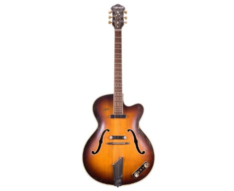 1958 Hofner President electric guitar in need of restoration, ser. no. 5xx7;, brunette finish, cracks to table, various other