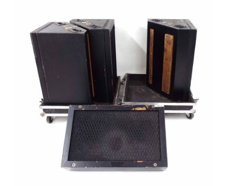 Tears for Fears - Four large fold-back wedge speaker monitors, within large Bulldog flight cases on wheels, each stencilled '
